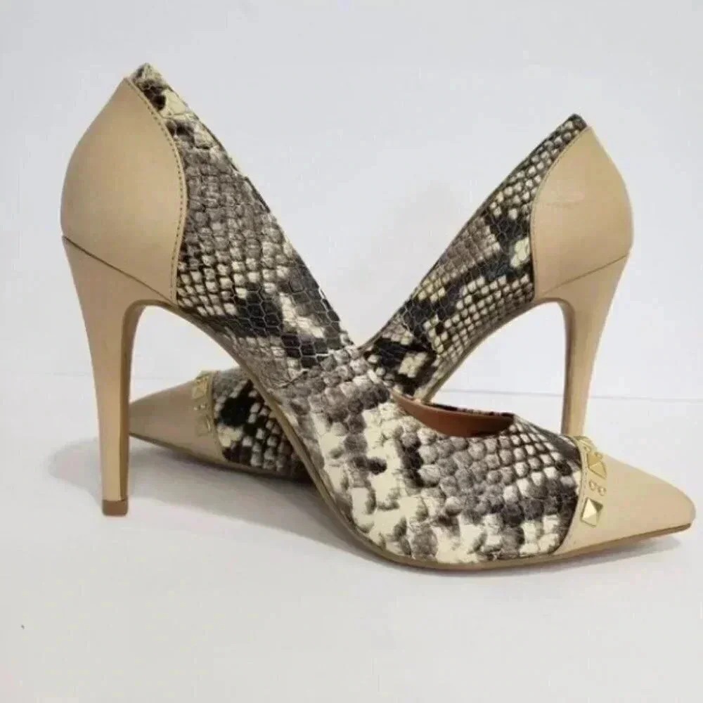 Dune London Studded Snake Print Pumps